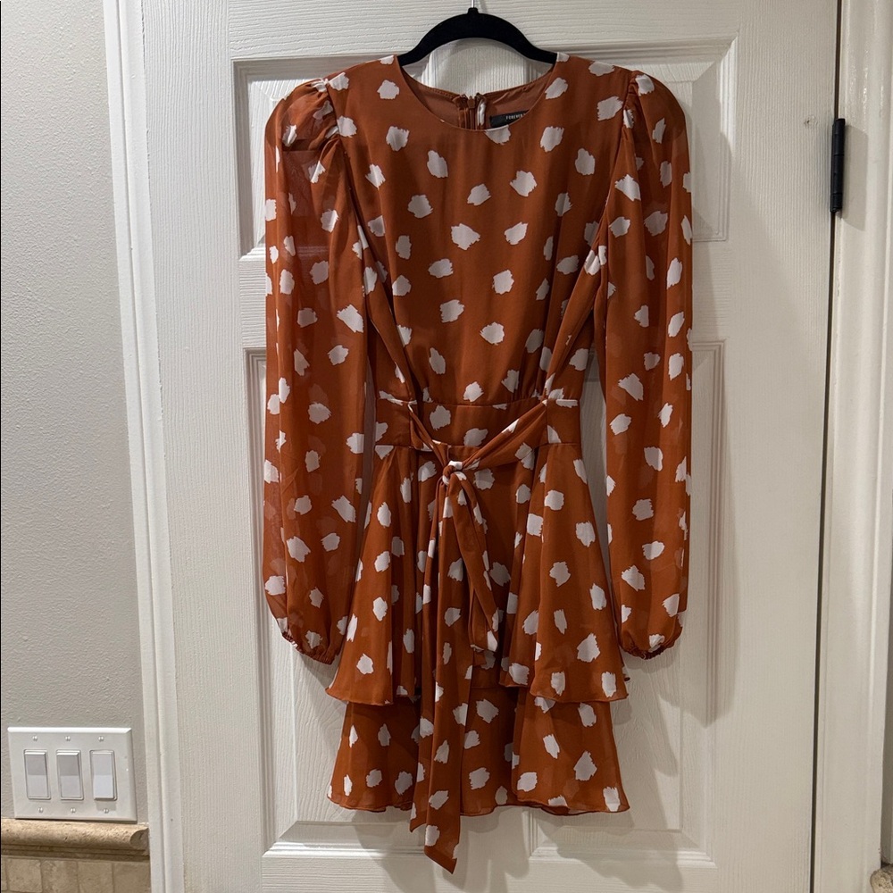 Forever 21 Burnt Orange and White Long Sleeve Dress